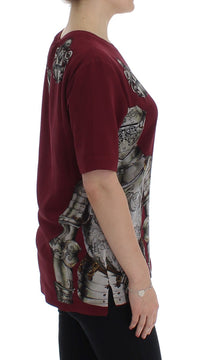 Dolce & Gabbana Red Knight Print Silk Blouse Women's T-shirt