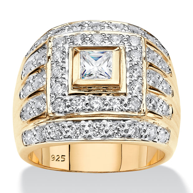 PalmBeach Jewelry Men's Yellow Gold-plated Sterling Silver Square Cubic Zirconia Multi Row Ring Sizes 8-13