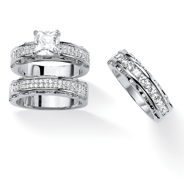 PalmBeach Jewelry Silvertone Princess Cut Cubic Zirconia Bridal Ring Set Sizes 6-10