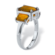 PalmBeach Jewelry Sterling Silver Emerald Cut Simulated Birthstone 3-Stone Ring Sizes 5-10-November-Citrine