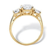 PalmBeach Jewelry 10K Yellow Gold Round Cubic Zirconia 3-Stone Bridal Ring Sizes 6-10