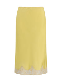Saint Laurent Women Satin Midi Skirt With Lace Inserts