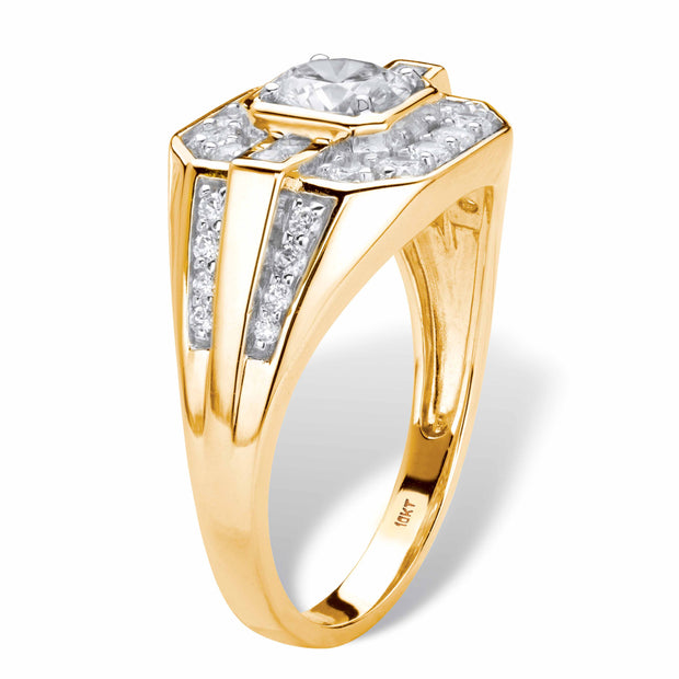 PalmBeach Jewelry Men's 10K Yellow Gold Round Cubic Zirconia Octagon Ring Sizes 8-13