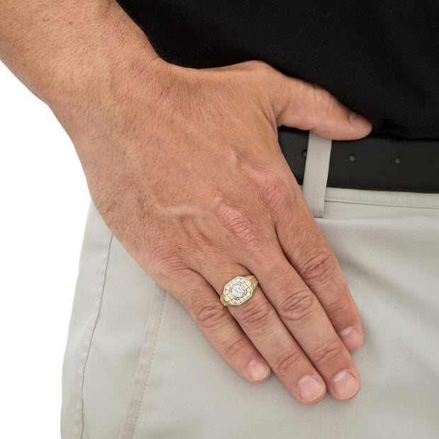PalmBeach Jewelry Men's 10K Yellow Gold Round Cubic Zirconia Octagon Ring Sizes 8-13