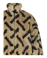 Balenciaga Womens Allover Logo Fleece Jacket