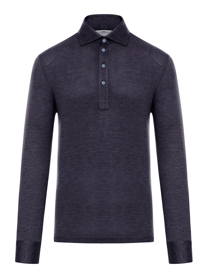 Brunello Cucinelli Brunello Cucinelli Men Long-Sleeved Polo Shirt In Light Silk And Cotton Jersey With Shirt Collar