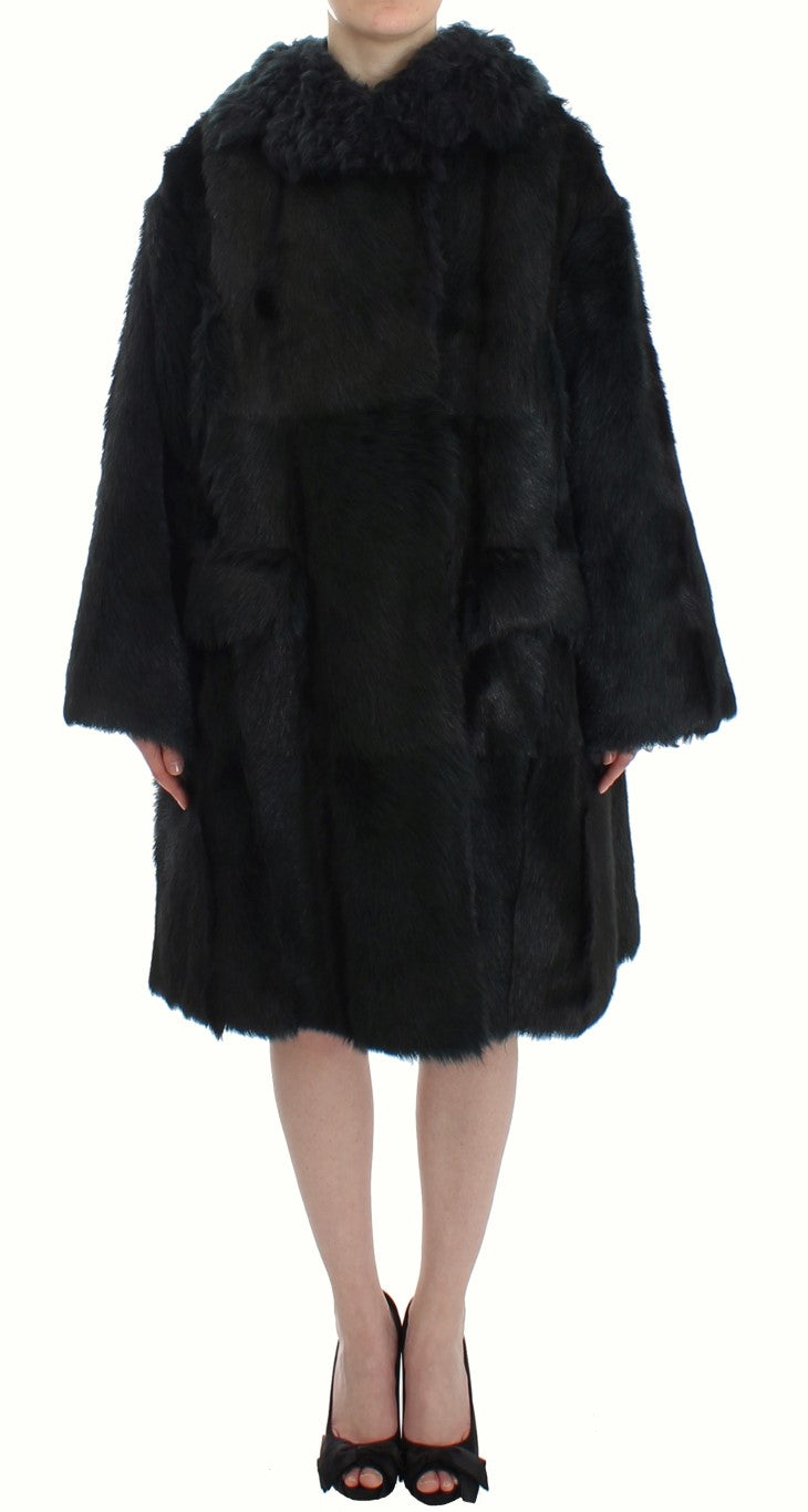 Dolce & Gabbana Dolce & Gabbana Black Goat Fur Shearling Long Jacket Women's Coat
