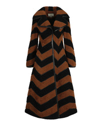 Gucci Womens Chevron Fur Coat 36 Brown