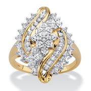 PalmBeach Jewelry Yellow Gold-plated Sterling Silver Round Genuine Diamond Cluster Bypass Ring (1/3 cttw, I Color, I3 Clarity) Sizes 6-10