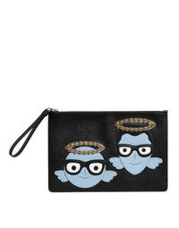 Dolce & Gabbana Dolce & Gabbana Black Leather #DGFAMILY Embellished Men Zip Pouch Men's Bag