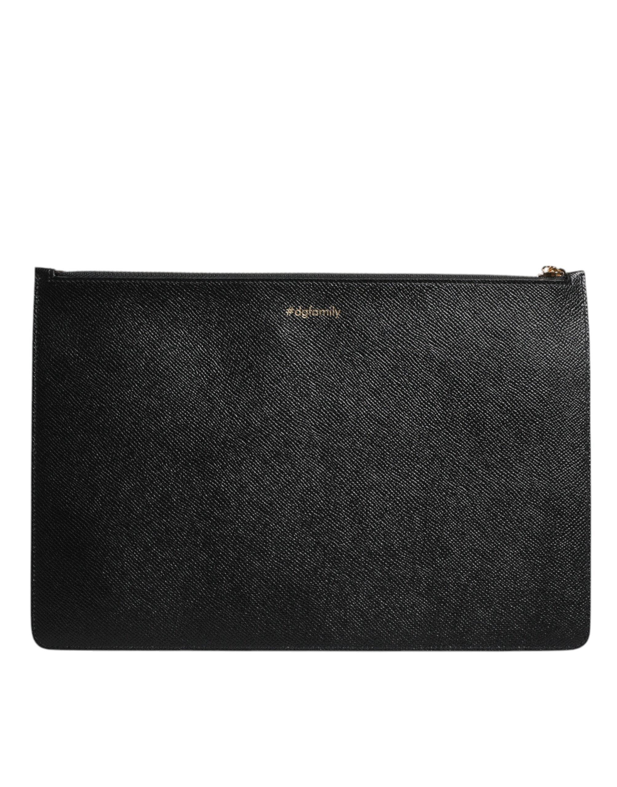 Dolce & Gabbana Dolce & Gabbana Black Leather #DGFAMILY Embellished Men Zip Pouch Men's Bag
