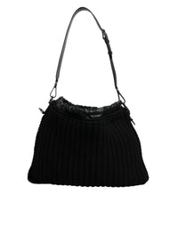 Dolce & Gabbana Black Cashmere Knitted Leather Shoulder Women's Bag