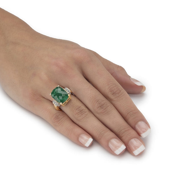 PalmBeach Jewelry Yellow Gold-plated Sterling Silver Emerald Cut Genuine Green Emerald and Round Genuine Tanzanite Ring Sizes 6-10