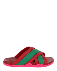 Gucci Womens Rubber Web Striped Sandals