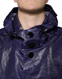 Dolce & Gabbana Dark Blue Cotton Hooded Men Raincoat Men's Jacket