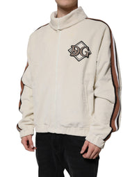 Dolce & Gabbana Beige Logo Applique Cotton Corduroy Full Zip Men's Jacket