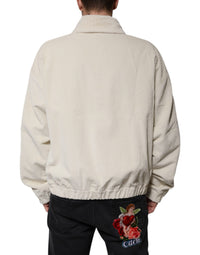 Dolce & Gabbana Beige Logo Applique Cotton Corduroy Full Zip Men's Jacket