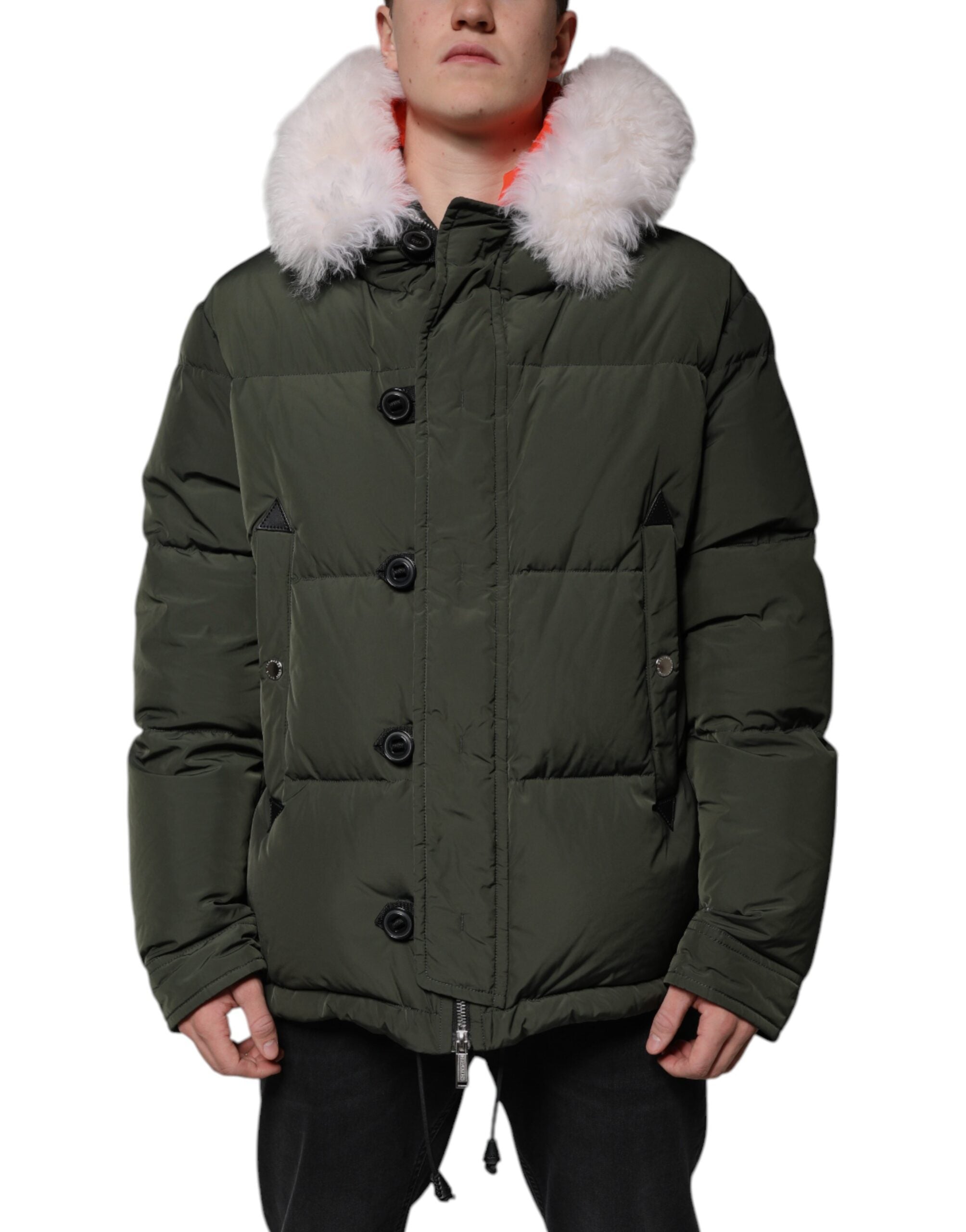 Dsquared² Green Hooded Long Sleeves Fur Shearling Men's Jacket