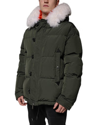 Dsquared² Green Hooded Long Sleeves Fur Shearling Men's Jacket
