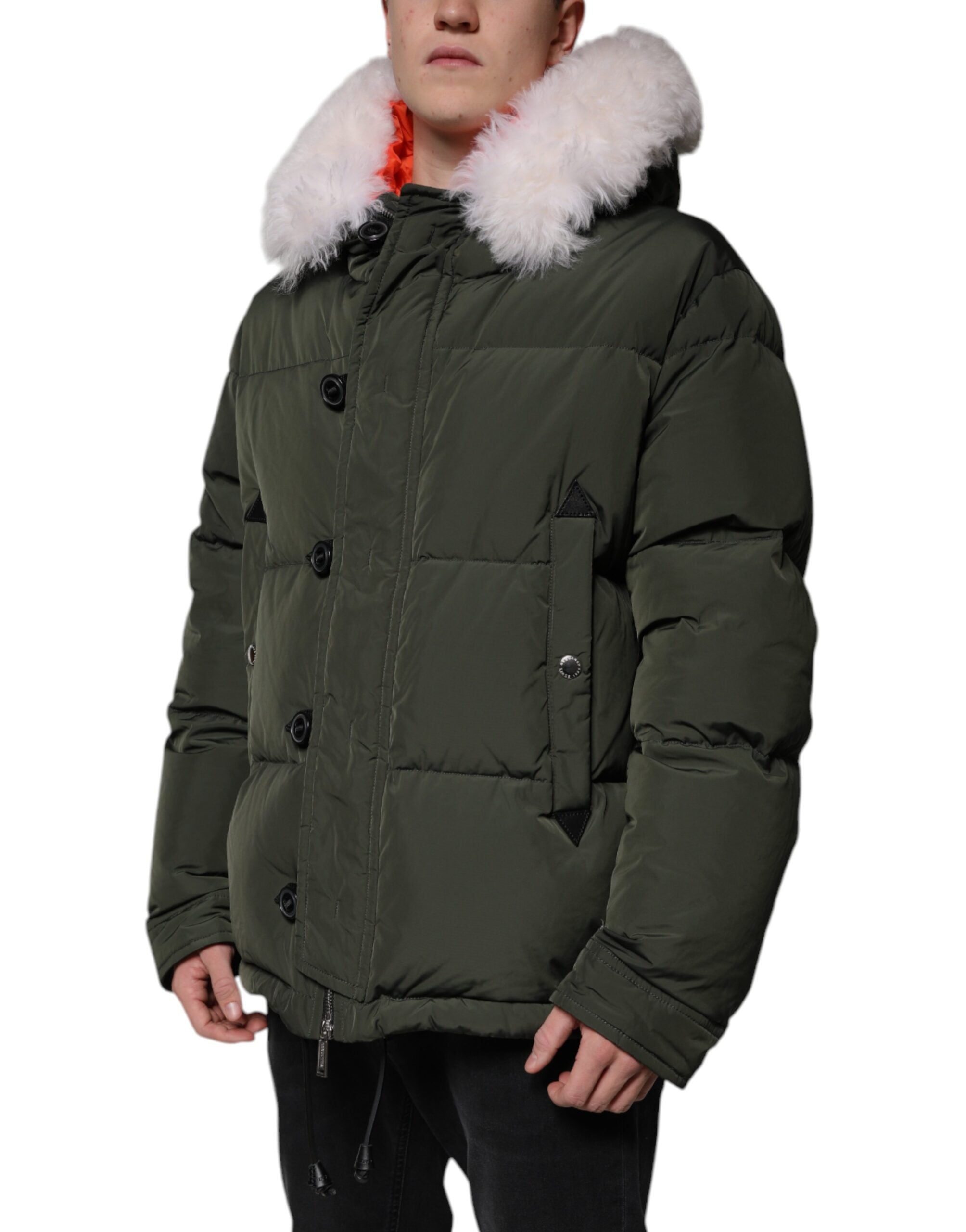 Dsquared² Green Hooded Long Sleeves Fur Shearling Men's Jacket