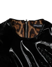 Dolce & Gabbana Black Patent Leather Puff Sleeves Mini Women's Dress