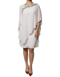 Blumarine White Floral Embroidery Viscose Chiffon Shift Women's Dress