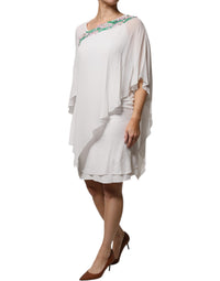 Blumarine White Floral Embroidery Viscose Chiffon Shift Women's Dress
