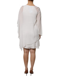 Blumarine White Floral Embroidery Viscose Chiffon Shift Women's Dress