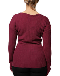 Roberto Cavalli Maroon Jumper Keyhole Knit Pullover Women's Sweater