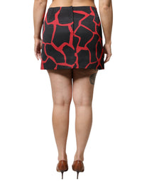 Dolce & Gabbana Black Red Abstract Mid Waist A-line Mini Women's Skirt