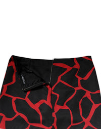 Dolce & Gabbana Black Red Abstract Mid Waist A-line Mini Women's Skirt