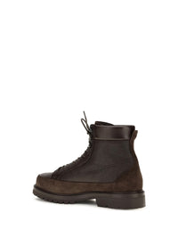 Brunello Cucinelli Men Lace-Up Deer Leather And Suede Ankle Boots