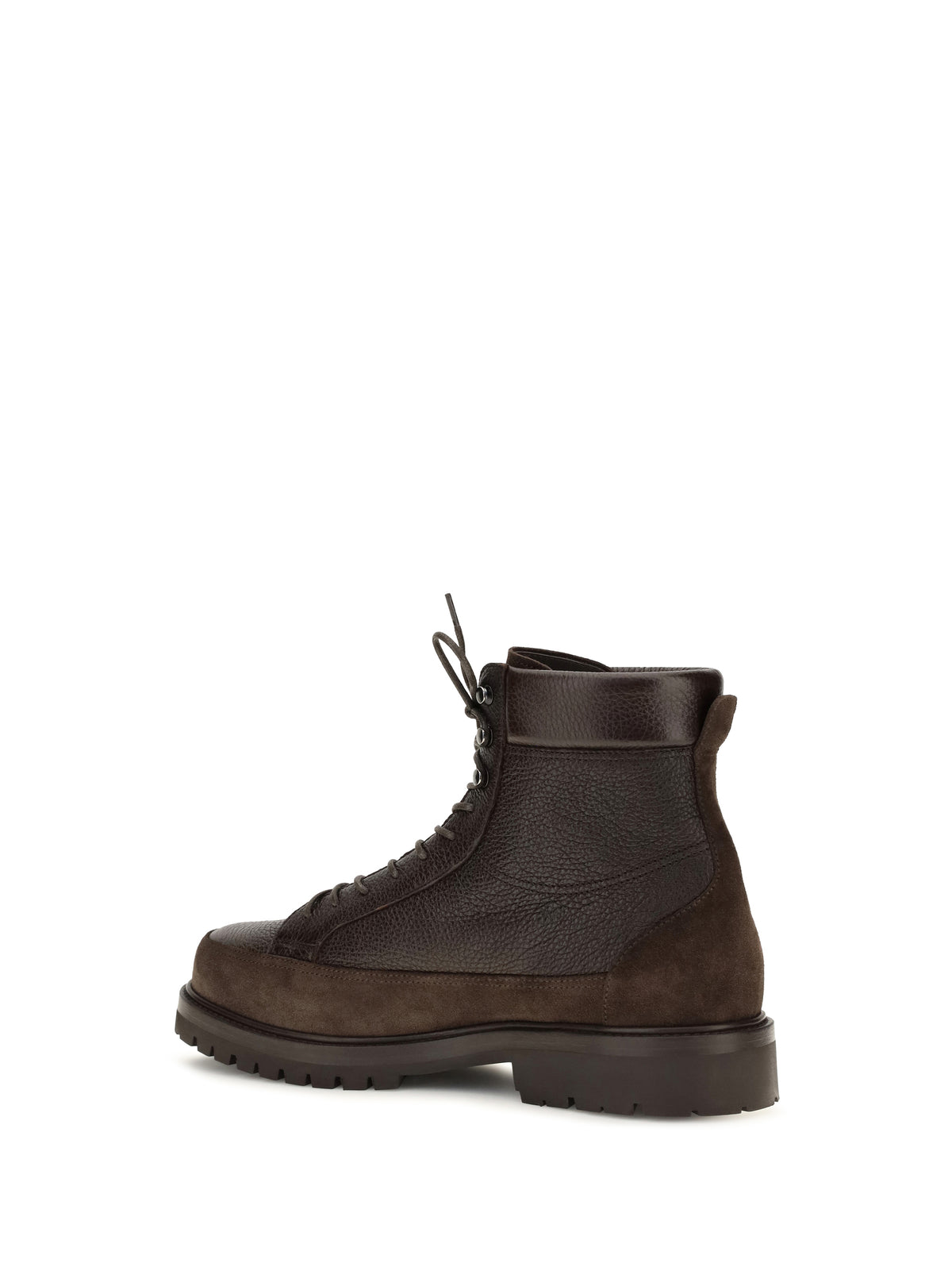 Brunello Cucinelli Men Lace-Up Deer Leather And Suede Ankle Boots