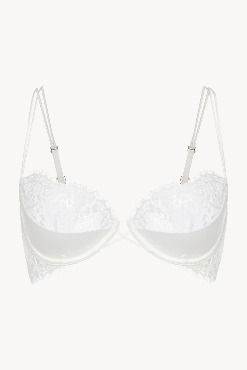 La Perla Off-White Underwired Balconette Bra With Leavers Lace Trim Plm004071
