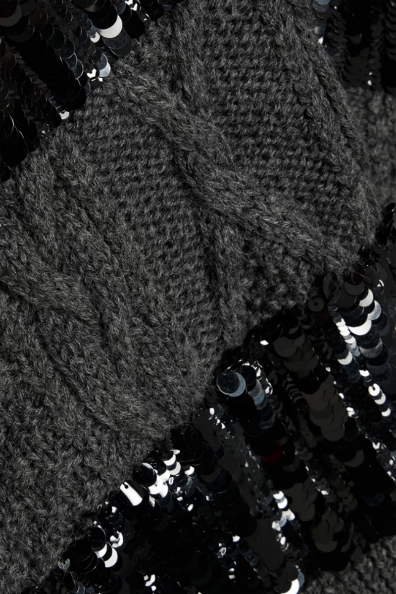Valentino Garavani Valentino Garavani Sequin-Embellished Cable-Knit Wool Sweater Grigio Mel.scuro/nero 3B0Kc50D88A_Zph