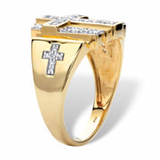 PalmBeach Jewelry Men's Yellow Gold-plated Sterling Silver Round Cubic Zirconia Layered Cross Ring Sizes 8-13