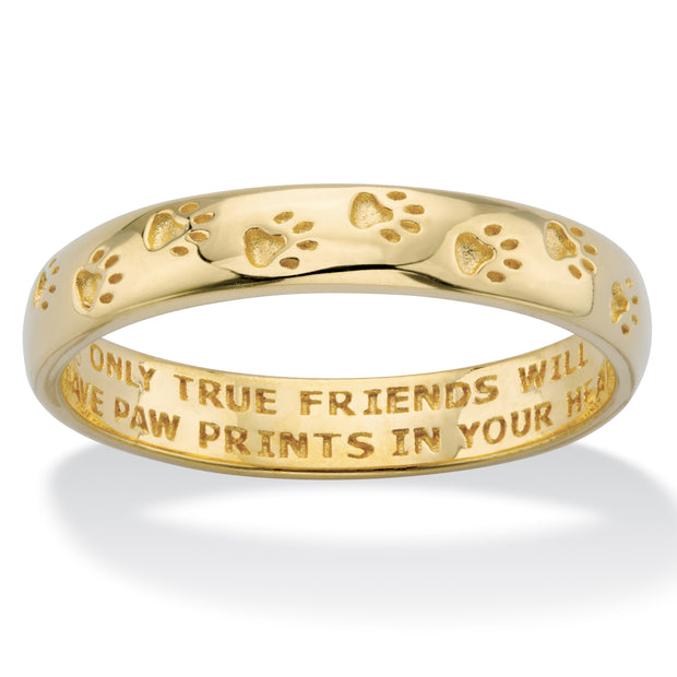 PalmBeach Jewelry 10K Yellow Gold Paw Print True Friends Quote Ring (3.5mm) Sizes 6-10