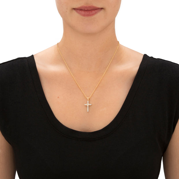 PalmBeach Jewelry Yellow Gold-Plated Genuine Diamond Accent Wrapped Cross Earring and Necklace Set 18"-20"