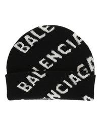Balenciaga Womens Allover Logo Knit Beanie