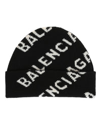 Balenciaga Womens Allover Logo Knit Beanie
