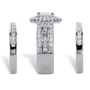 PalmBeach Jewelry Platinum-plated Sterling Silver Oval Cut Cubic Zirconia Double Halo Bridal Ring Set Sizes 6-10