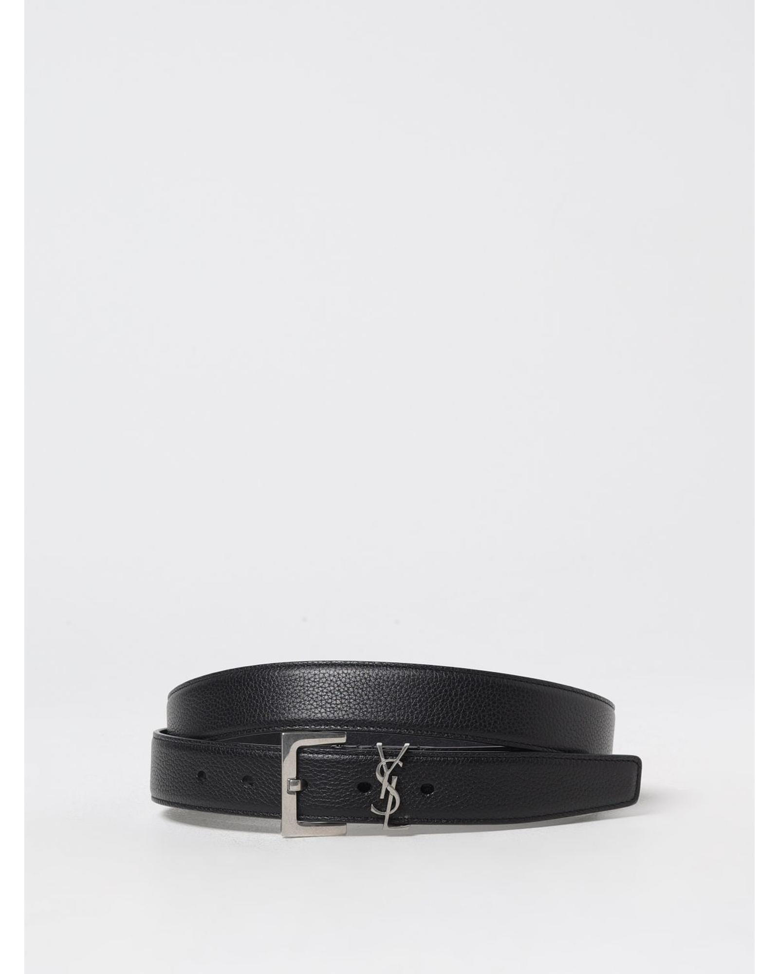 Saint Laurent YSL Leather Belt Buckle Men Black