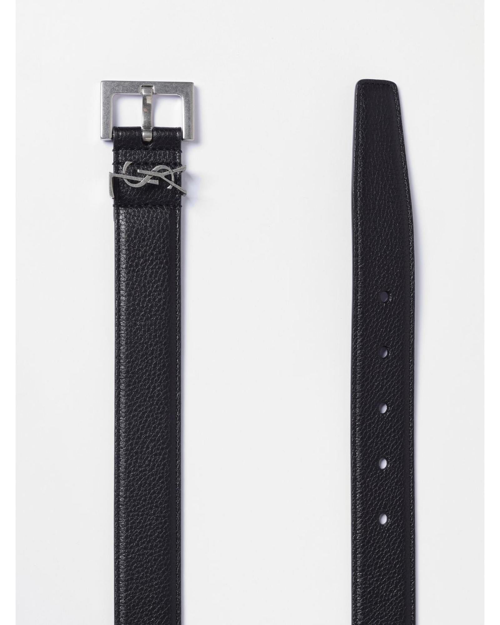 Saint Laurent YSL Leather Belt Buckle Men Black