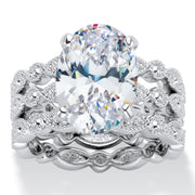 PalmBeach Jewelry Platinum-plated Oval Cut Cubic Zirconia Eternity Bridal Ring Set Sizes 6-10