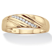 PalmBeach Jewelry Men's Yellow Gold-plated Sterling Silver Round Genuine Diamond Diagonal Ring (1/7 cttw, I Color, I3 Clarity) Sizes 9-13