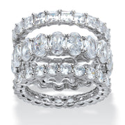 PalmBeach Jewelry Platinum-plated Oval Cut Cubic Zirconia Set of 3 Bridal Eternity Ring Sizes 6-10