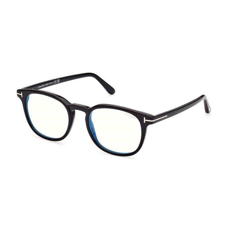 Tom Ford Tom Ford Eyeglasses Round Full Rim, Shiny Blonde Havana Frame and Clear Blue Light Block Lens FT5819-B053