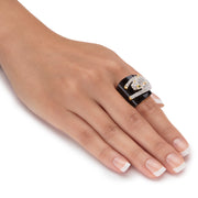 PalmBeach Jewelry Yellow Gold-plated Natural Black Onyx and Round Green Crystals Leopard Ring Sizes 6-10