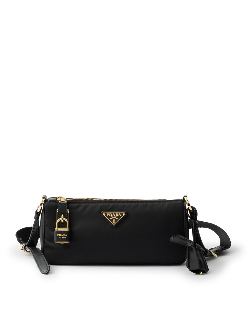 Prada Women Small Re-Nylon And Leather Shoulder Bag With Padlock