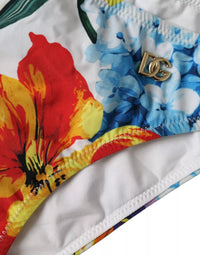 Dolce & Gabbana White Floral Print Swimsuit Bikini Bottom Women's Swimwear